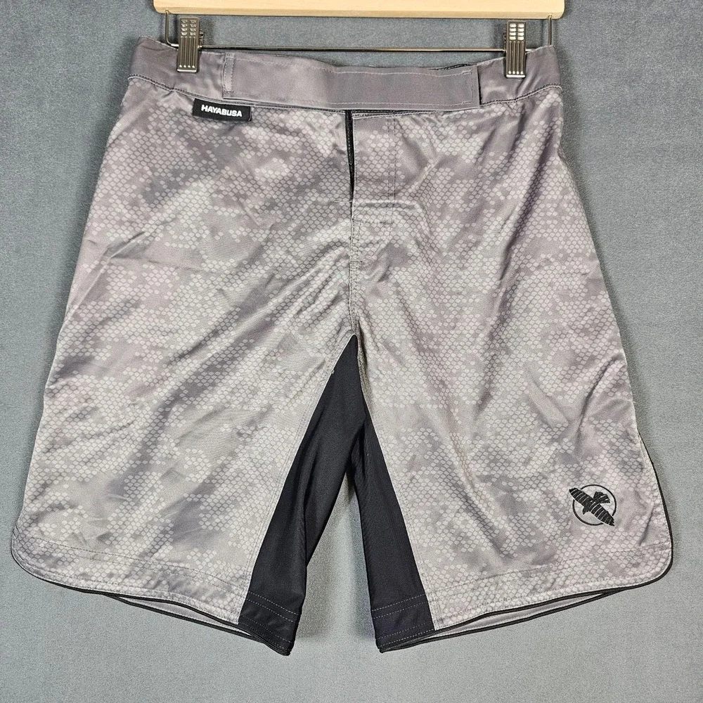 Hayabusa Shorts Mens Small Gray Geometric MMA Grappling Training Stretch Fight